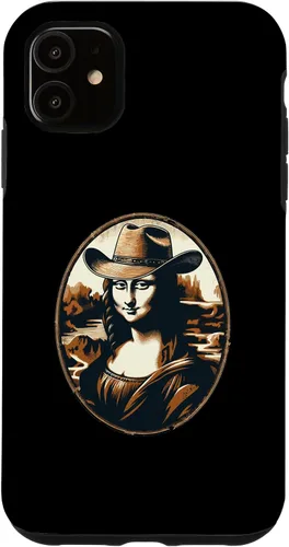 Vista 5 de Funda divertida para iPhone 15 Mona Lisa Cowgirl - Sombrero de vaquero Mona Lisa