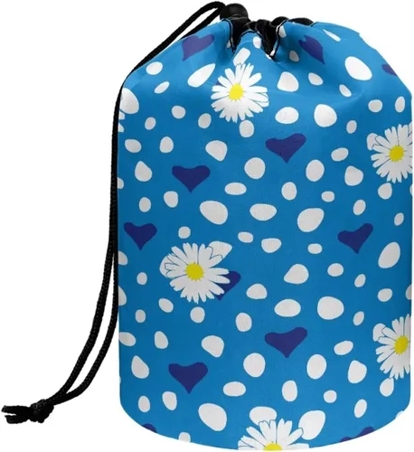 Vista 18 de Poceacles Bolsas de maquillaje con cordón para mujer, bolsa de cosméticos de viaje, multifuncional, bolsa de almacenamiento, Margarita azul