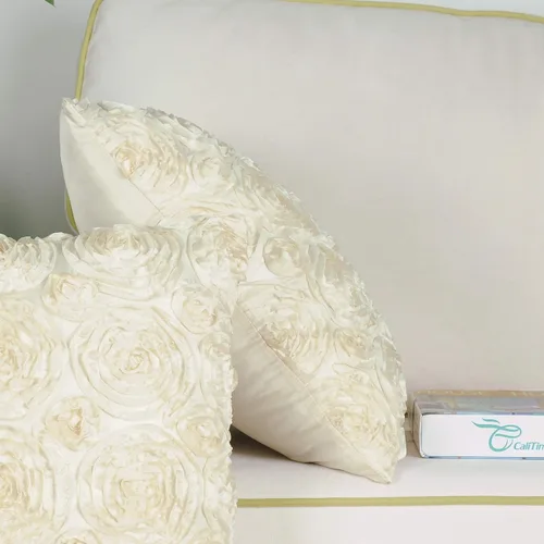 Vista 5 de CaliTime Paquete de 2 fundas de cojín, fundas de almohada para sofá, hogar, rosas sólidas, estéreo, floral, 18 x 18 pulgadas, beige