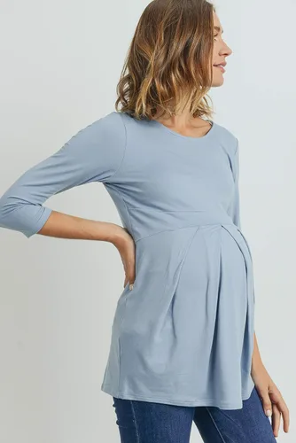Vista 28 de LaClef - Blusa de maternidad para mujer, cuello redondo, manga 3/4, plisada al frente, estilo peplum