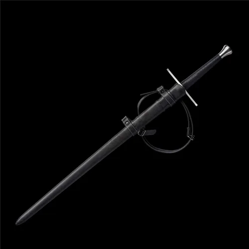Vista 3 de Espada medieval guerrero real forjado a mano de acero de resorte de 46 pulgadas con vaina negra/marrón, modernización de espada larga, hecha a mano