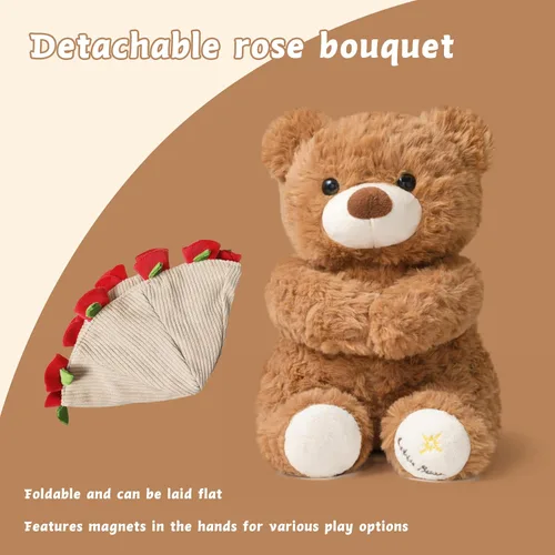 Vista 6 de Ramo de peluche de oso de peluche, ramo de peluche de rosas, sombrero de flores romántico, peluche de oso, perfecto como cumpleaños y vacaciones