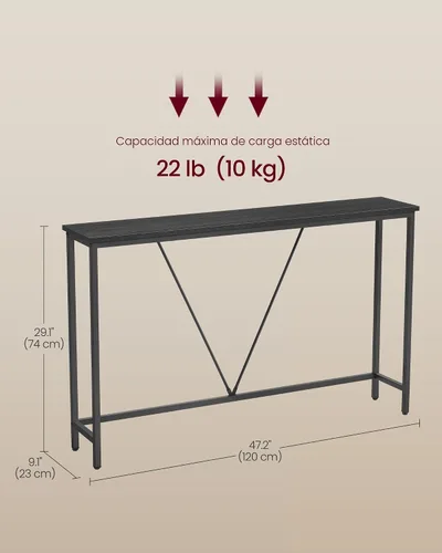 Vista 3 de VASAGLE Mesa de sofá consola, mesa de entrada estrecha, para sala de estar, dormitorio, fácil montaje, gris carbón y negro tinta ULNT020B04