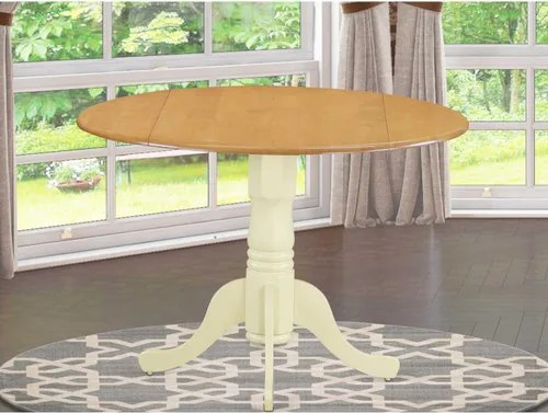 Vista 53 de HomeStock Mesa de comedor redonda de madera, mesa de cocina resistente para espacios pequeños, color negro y cereza/36 pulgadas sin gotas