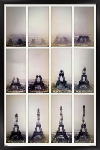 Vista 9 de Trends International Póster de pared con lapso de tiempo de construcción de la Torre Eiffel, 14.725 x 22.375 pulgadas, versión enmarcada de madera
