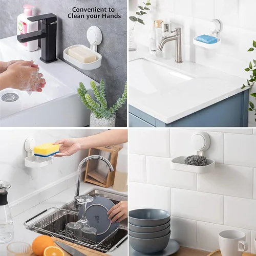 Vista 8 de LEVERLOC Jabonera para ducha, ventosa, para montar en la pared, sin perforación, autodrenante, extraíble, impermeable, fuerte, barra de succión al
