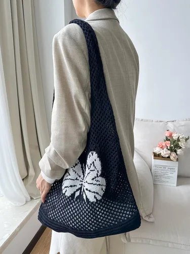 Vista 7 de ENBEI Bolsas bohemias, bolsa de punto de hombro, bolsa de mano Y2K estética, bolso de ganchillo lindo para mujeres, regalos hippie