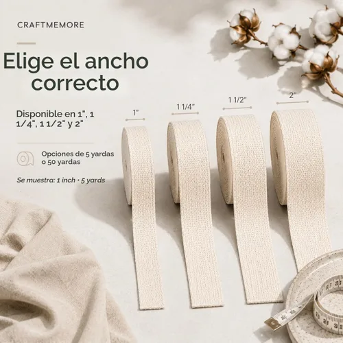 Vista 4 de CRAFTMEMORE Cinta de algodón natural para artes y manualidades, correa de tela para bolso, cinturón, bolsas de mano (1 pulgada, 5 yardas)