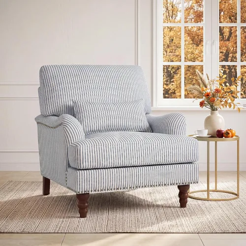 Vista 25 de Mid-Century - Silla decorativa moderna con almohada lumbar, color gris Chenille Gris Claro