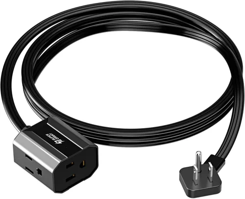 Vista 13 de Cable de extensión corto de 1.5 pies SUPERDANNY, regleta de enchufe plano en ángulo recto, cable de extensión de 13 A para interiores con 3 tomas