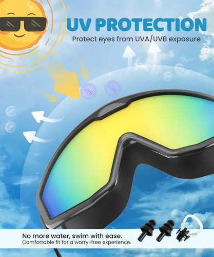 Vista 2 de Gafas de natación para niños, gafas de natación para niños, 3 unidades de gafas de natación de agua para niños y niñas, antivaho UV400