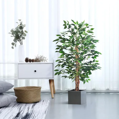 Vista 6 de HAIHONG Árbol de Ficus Artificial de 4 Pies, Plantas de Seda Artificial con Maceta de Vivero de Plástico Resistente, Árboles de Ficus Artificiales