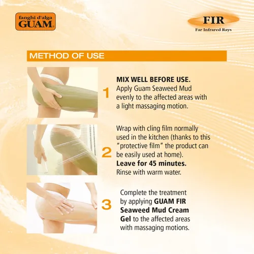 Vista 4 de Guam Barro de algas calientes anticelulíticas – Fórmula original para esculpir muslos y piernas – Tratamiento de estiramiento de la piel (35.27 oz)