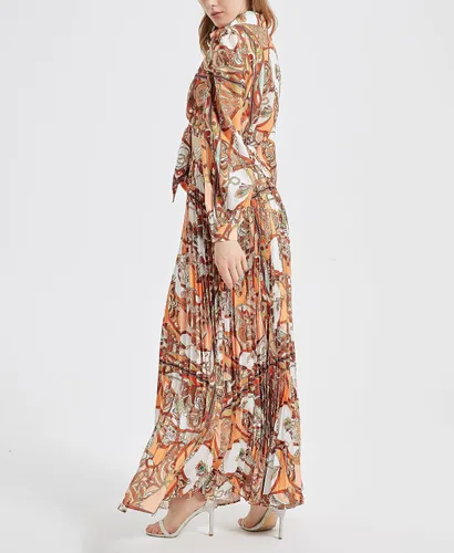 Vista 3 de Vestido de manga larga con cuello en V profundo y estampado de moda para mujer