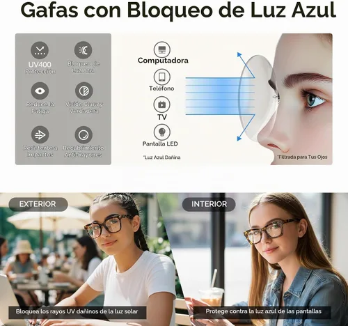 Vista 4 de Blue Light Glasses for Women and Men, 99% UV Blocking Square Frame Negro