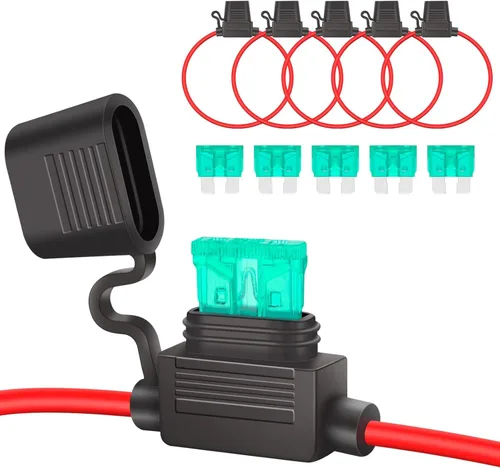 Vista 7 de Soporte para fusibles de 10 ga, paquete de 2 soportes para fusibles en línea MUYI calibre 10, relé de fusibles de hoja de coleta impermeable de 12 V