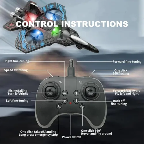 Vista 7 de Nuevo juguete RC Stunt Fighter Jet 2026 para niños con giros de 360° y luces LED, avión de control remoto de espuma, avión RC para niños y adultos