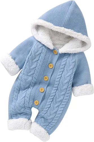 Vista 2 de puseky Mameluco de forro polar de punto para recién nacido, sudadera con capucha de una pieza, ropa de abrigo, Azul