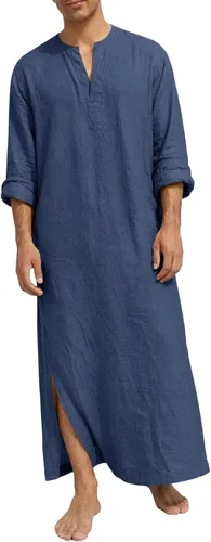 Vista 9 de Runcati Bata de caftán para hombre de manga larga Thobe Kurta Muslim Blanco