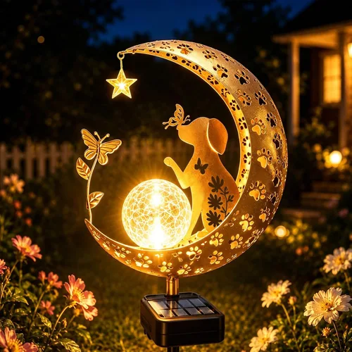 Vista 18 de Luces solares para exterior, decorativas, con forma de ángel lunar, luces solares con poste, luces de camino, regalos de cumpleaños para mujeres