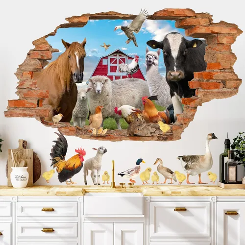 Vista 9 de Divertidas calcomanías de pared de vaca que se asoman, calcomanías de pared de vaca para despegar y pegar, calcomanías 3D falsas para decoración