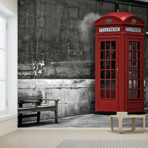 Vista 2 de wall26 Adhesivo decorativo para pared, cabina telefónica británica en Londres, no se pega ni se pega, papel tapiz no tejido decorativo