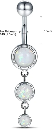 Vista 3 de Aumeo 14G Belly Button Rings Stainless Steel Opal Belly Navel Rings Barbell Belly Navel Piercing Jewelry for Women Girls