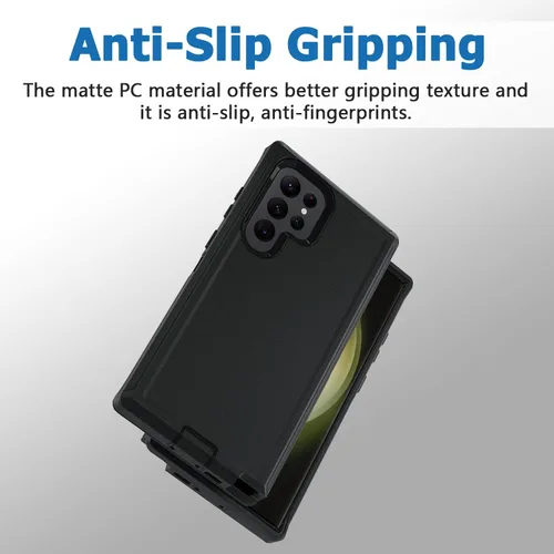 Vista 6 de Miimall Funda compatible con Galaxy S23 Ultra, funda para S23 Ultra desmontable, clip para cinturón, función atril, bordes elevados, protección