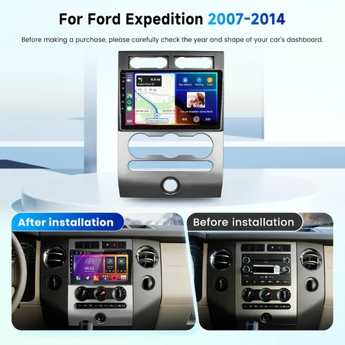 Vista 7 de Estéreo de coche Android de 4 núcleos+64G para Ford Expedition 2007-2014 (A/C) inalámbrico Carplay Android Auto, radio de pantalla táctil de 9