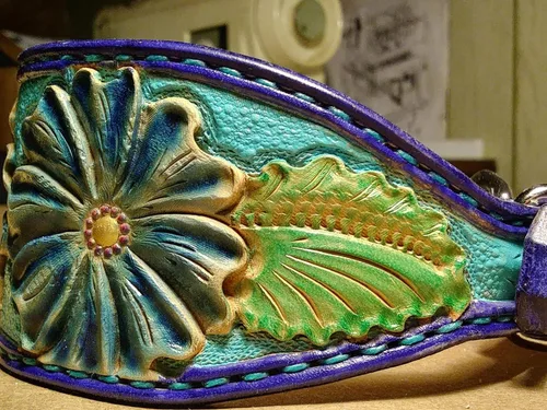 Vista 3 de Dog Large Floral Collar, Dog Lover Handstitched Collar, Padded Leather Dog Collar, Dog Collar Handmade Leather