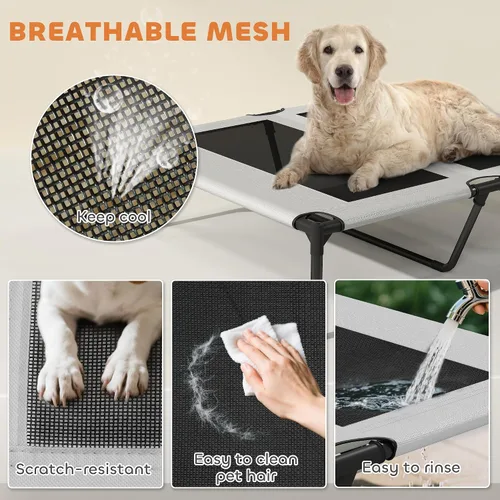 Vista 6 de PawHut Cama elevada para perros con almohadilla de enfriamiento, cama elevada para mascotas al aire libre con toldo extraíble, malla transpirable