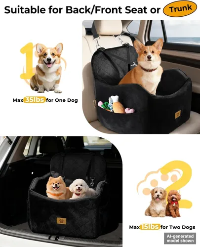 Vista 6 de Asiento de automóvil para perros pequeños/medianos, desmontable y lavable, asiento elevador de perro de menos de 35 libras, espuma viscoelástica