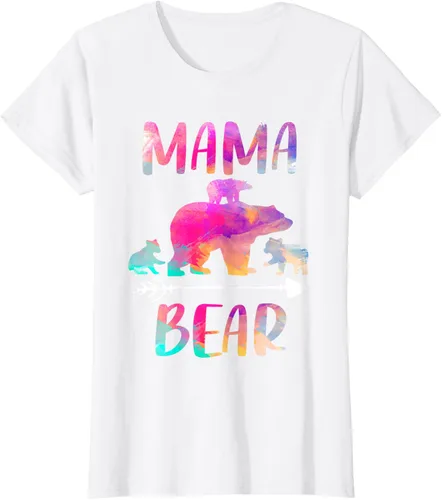 Vista 19 de Bear Matching Family Outfits, Funny Mama Bear Three Cubs T-Shirt Negro