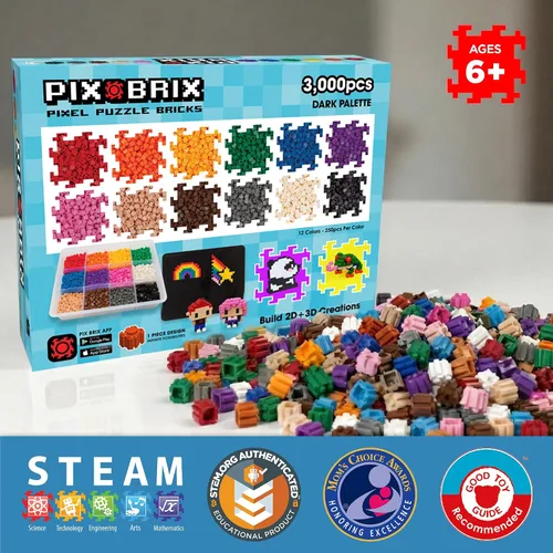 Vista 3 de Pix Brix Pixel Puzzle - Ladrillos de construcción, contenedor de 3.000 Oscuro