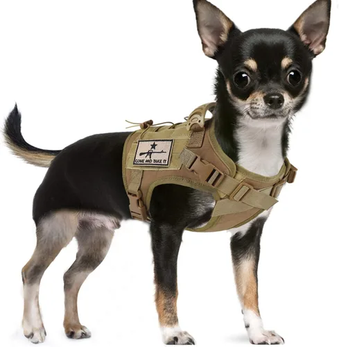Vista 10 de Arnés táctico de entrenamiento para perros, chaleco de trabajo al aire libre, ajustable, militar, Molle, arnés con mango de goma (XS (paquete de 1)