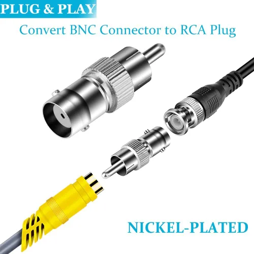 Vista 2 de Paquete de 10 adaptadores BNC hembra a RCA macho adaptador convertidor conector recto para cámara de seguridad CCTV