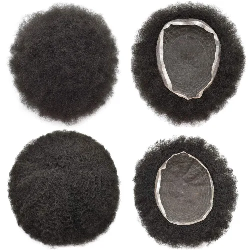 Vista 5 de Afro Toupee Full French Lace Man Weave Unidad de cabello 100% virgen humano rizado rizado unidades de repuesto para hombres negros, 8 x 10 pulgadas
