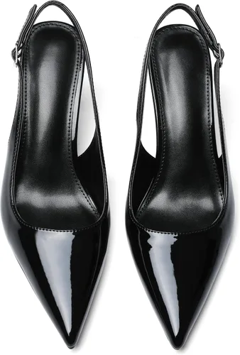 Vista 5 de Tacones de tira trasera para mujer con punta puntiaguda, tacón de gatito y hebilla cómodos zapatos de tacón de mujer, zapatos de vestir casuales