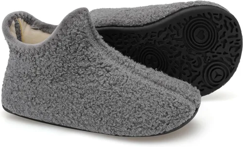 Vista 2 de Scurtain Pantuflas unisex para niños grandes, calcetines de lana artificial con suela de goma antideslizante para niños grandes, niñas y niños