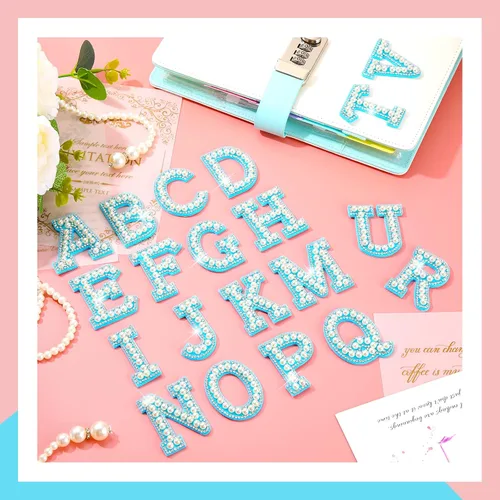 Vista 7 de WILLBOND 52 Piezas Parches Autoadhesivos de Letras con Perlas y Diamantes de Imitación A-Z Calcomanías de Letras con Diamantes de Imitación