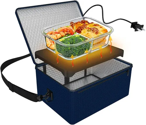 Vista 8 de Horno portátil, calentador de alimentos portátil de 12 V 24 V 110 V-240 V para automóvil, horno portátil personal, mini lonchera eléctrica