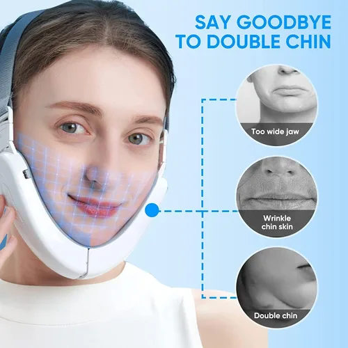 Vista 2 de Máquina reductora de mentón doble, masajeador facial de línea V, masajeador facial de moldeo portátil con luz azul para mejorar el contorno facial