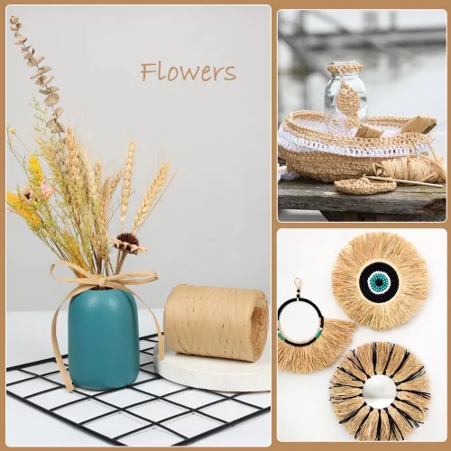 Vista 5 de Tenn Well Cinta de rafia para envoltura de regalos, 1/4 pulgadas por 218 yardas, rafia natural, cinta de papel para manualidades, envoltura