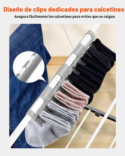 Vista 5 de VEVOR Estante de secado de ropa, estante plegable de 2 niveles con clips para calcetines y 21 varillas de secado, estantes de secado ajustables