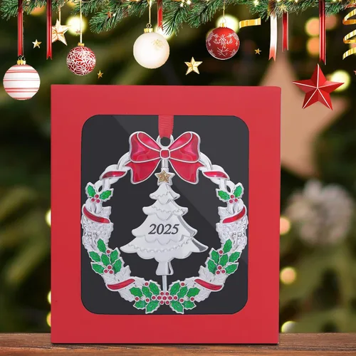 Vista 5 de Adornos de Navidad, Adornos Metálicos para Árbol de Navidad con Fecha 2025 Plateados Giratorios Divertidos Adornos de Navidad Decorativos Decoración