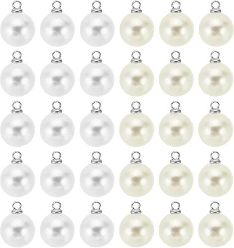 Vista 12 de PATIKIL Abalorio de perlas, 100 cuentas de perlas de imitación de perlas colgantes para bricolaje para hacer joyas, pulseras, aretes, collares Beige