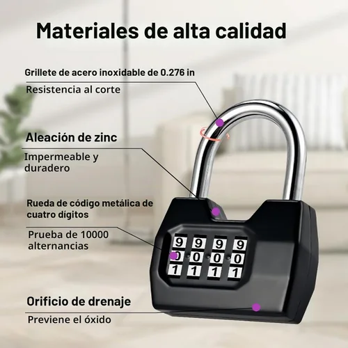 Vista 4 de Cerradura de combinación, cerradura combinada de moda de 4 dígitos, candado de combinación impermeable para exteriores, para vallas, casilleros