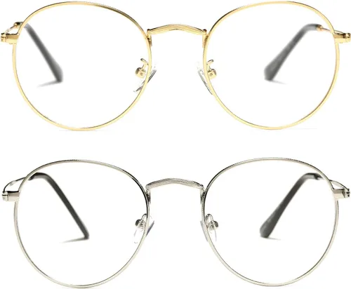 Vista 9 de Pro Acme Round Metal Glasses for Women Men, Vintage Clear Lens Eyewear A1 - Oro