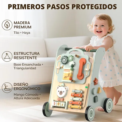 Vista 6 de WOODMAM Andador de madera para bebé, Andador de bebé ajustable para empujar para niños de 1 año, Andador Montessori 10 en 1 para niños y niñas