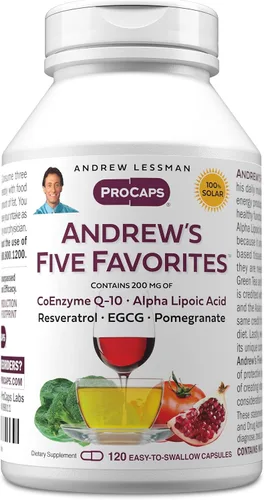 Vista 11 de ANDREW LESSMAN Andrew's Five Favorites 30 cápsulas – Proporciona 200 mg cada una de coenzima Q-10, resveratrol, EGCG, granada y ácido alfa lipoico